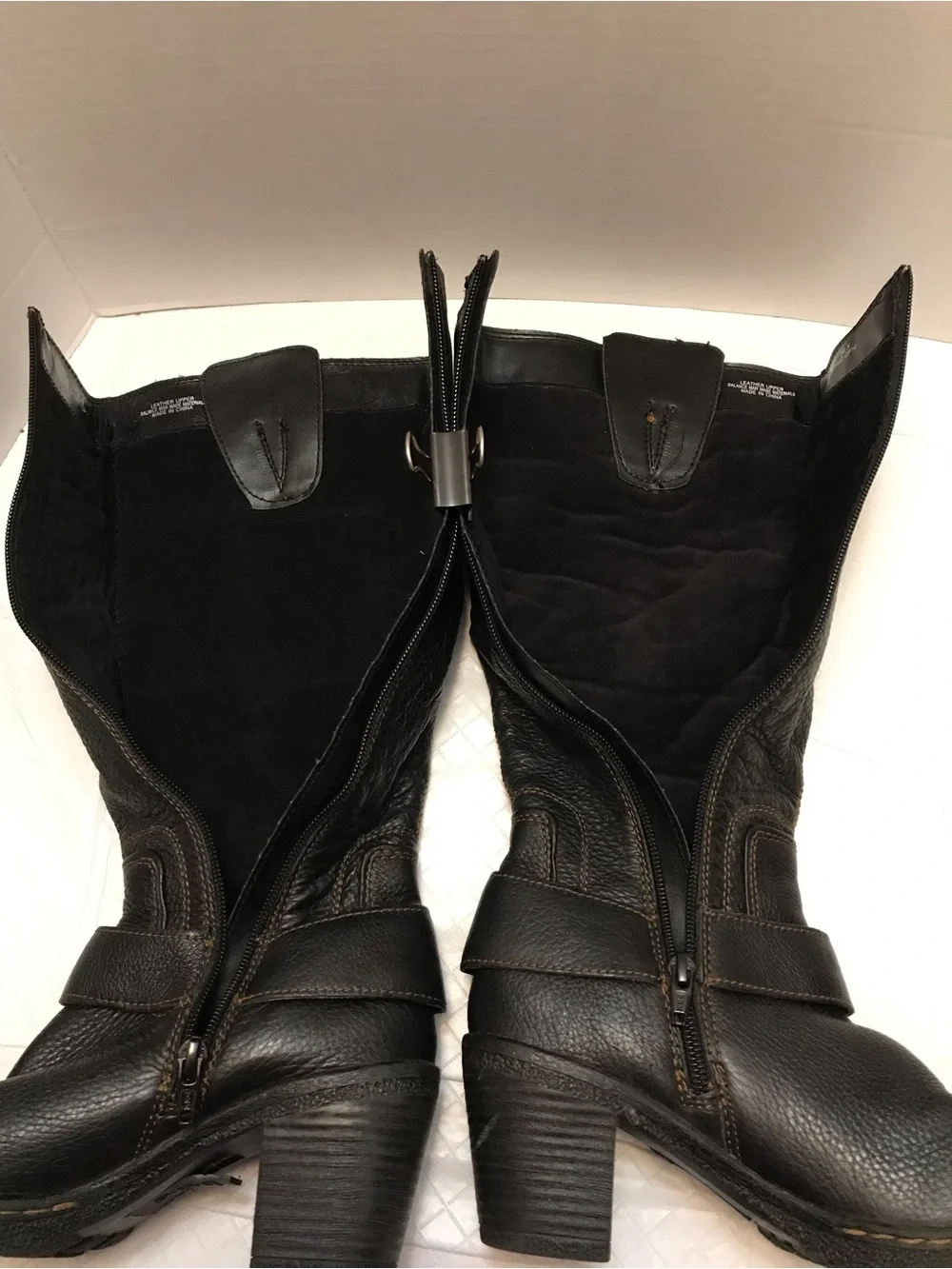 boc Black Over-the-Knee Leather Boots with Buckle Accent